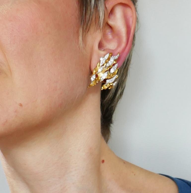 Vintage Pierre Sterlé Diamant-Ohrringe 18k Gold Estate Jewelry Französisch (Rundschliff)
