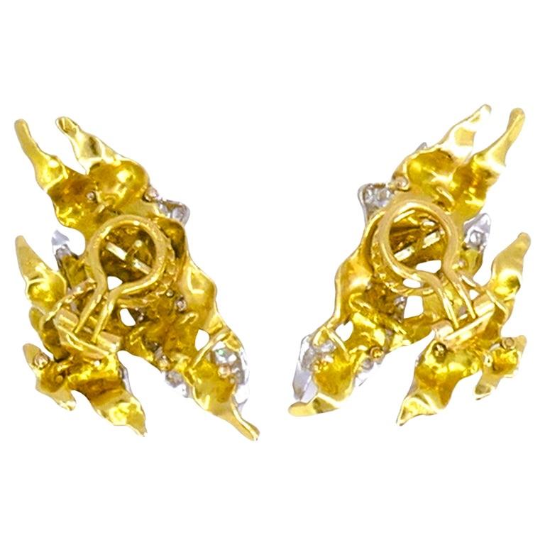 Vintage Pierre Sterlé Diamant-Ohrringe 18k Gold Estate Jewelry Französisch im Zustand „Gut“ in Beverly Hills, CA
