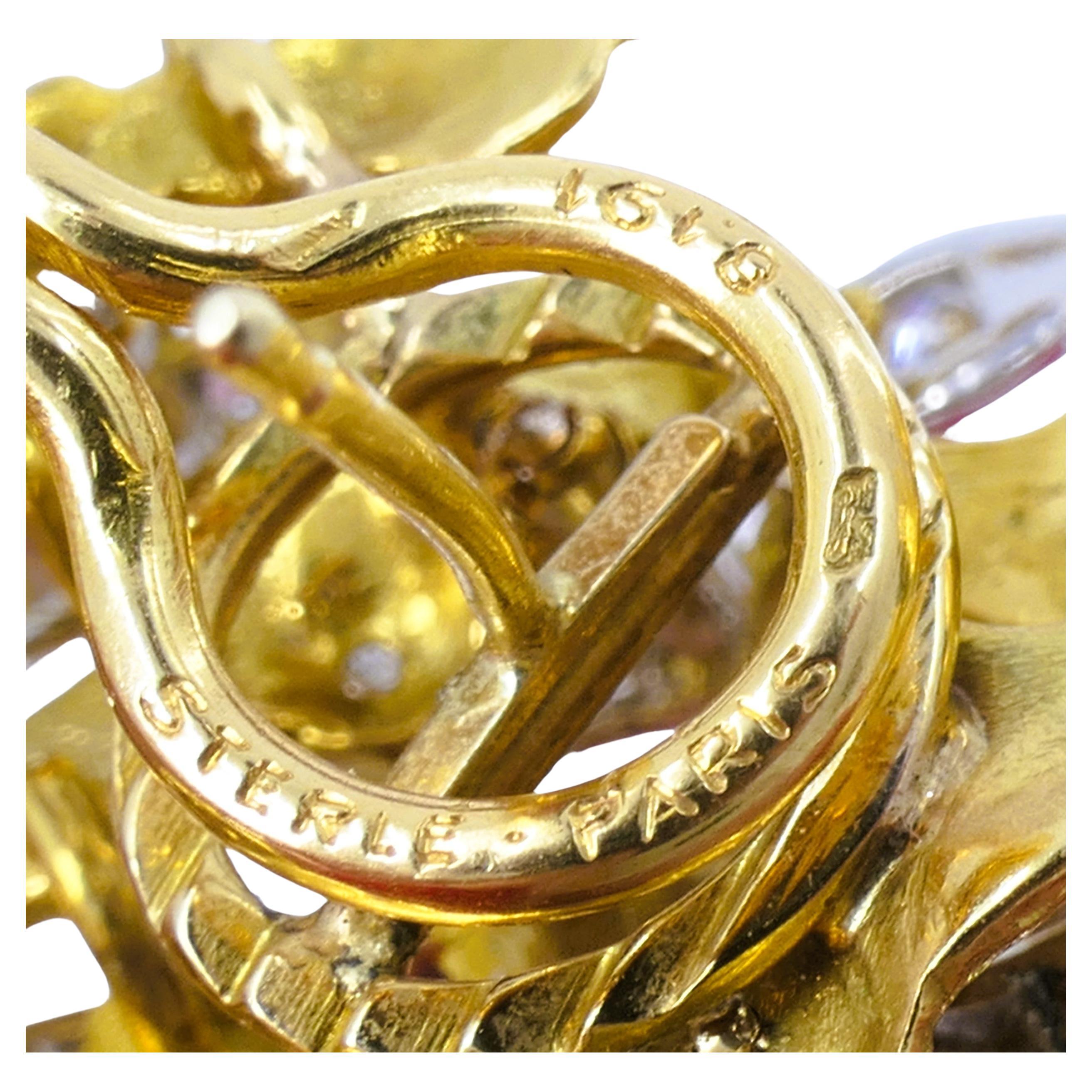 Vintage Pierre Sterlé Diamant-Ohrringe 18k Gold Estate Jewelry Französisch 1