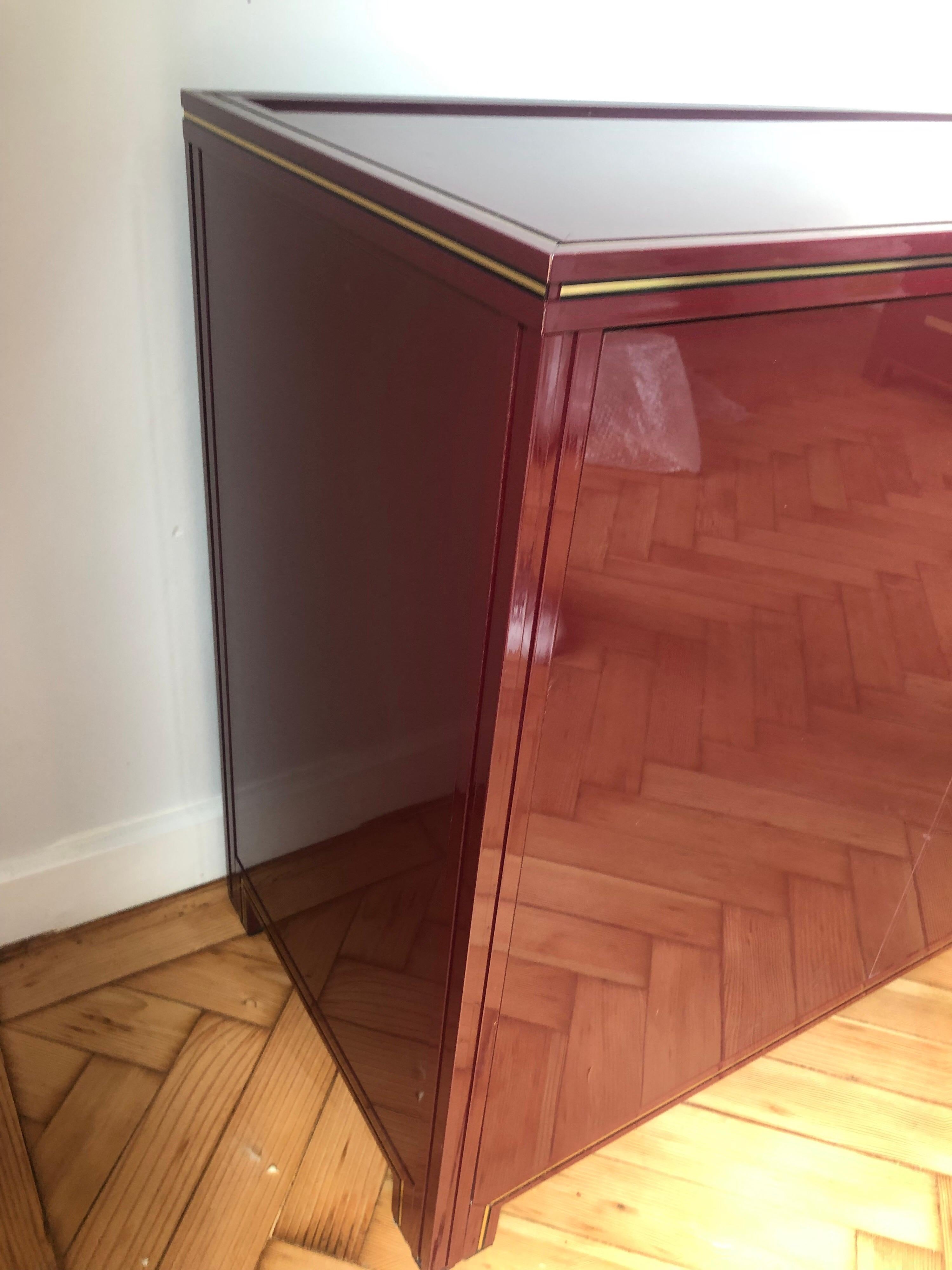 Hollywood Regency Vintage Pierre Vandel 1970s Burgundy Cabinet Storage Piece Sideboard For Sale