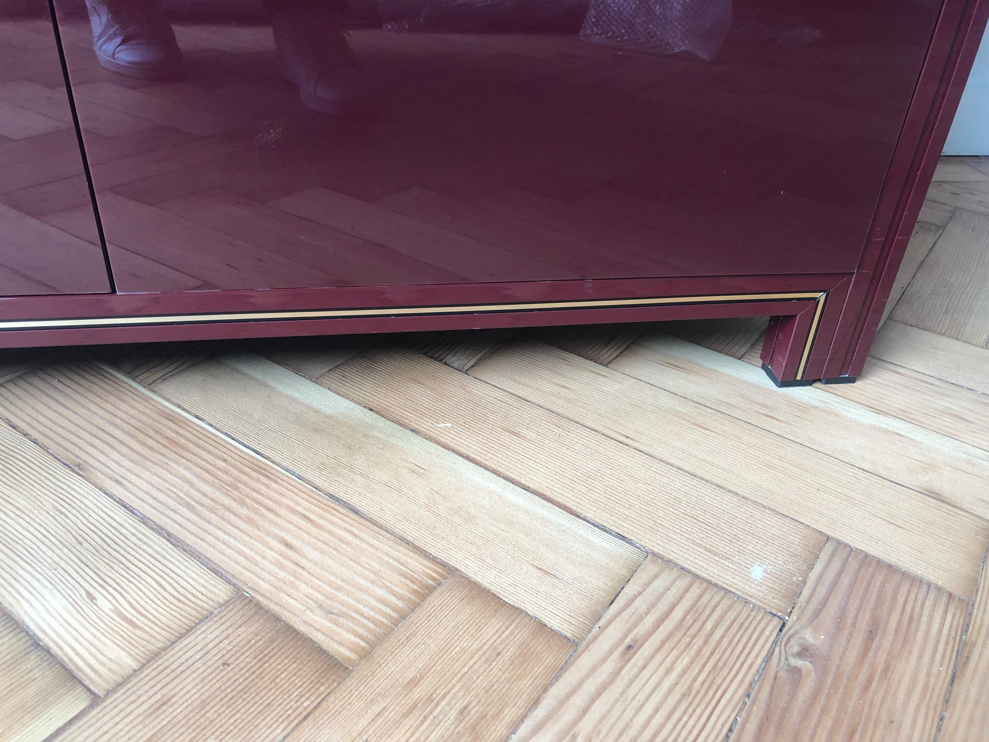 French Vintage Pierre Vandel 1970s Burgundy Cabinet Storage Piece Sideboard For Sale