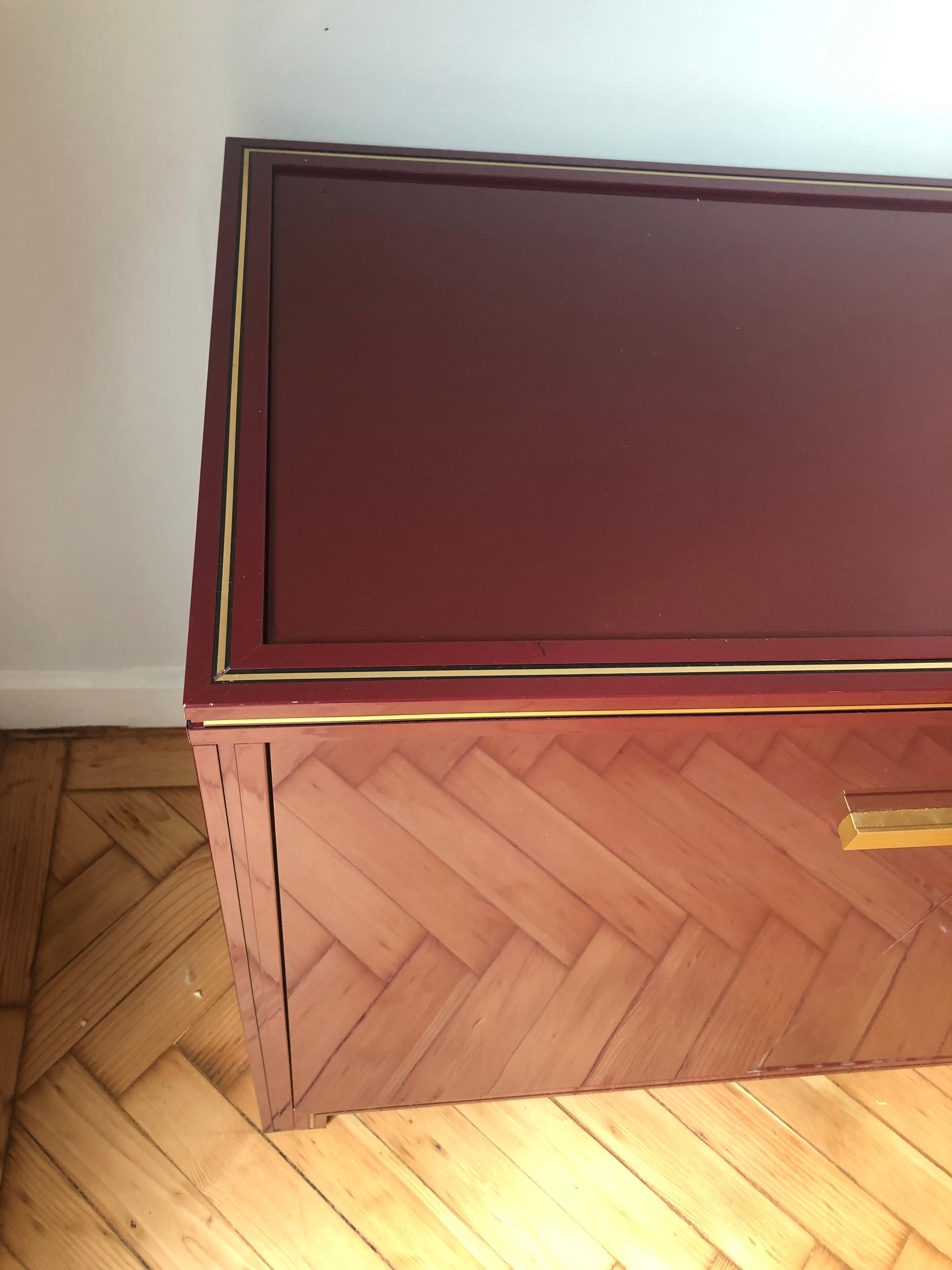 Powder-Coated Vintage Pierre Vandel 1970s Burgundy Cabinet Storage Piece Sideboard For Sale