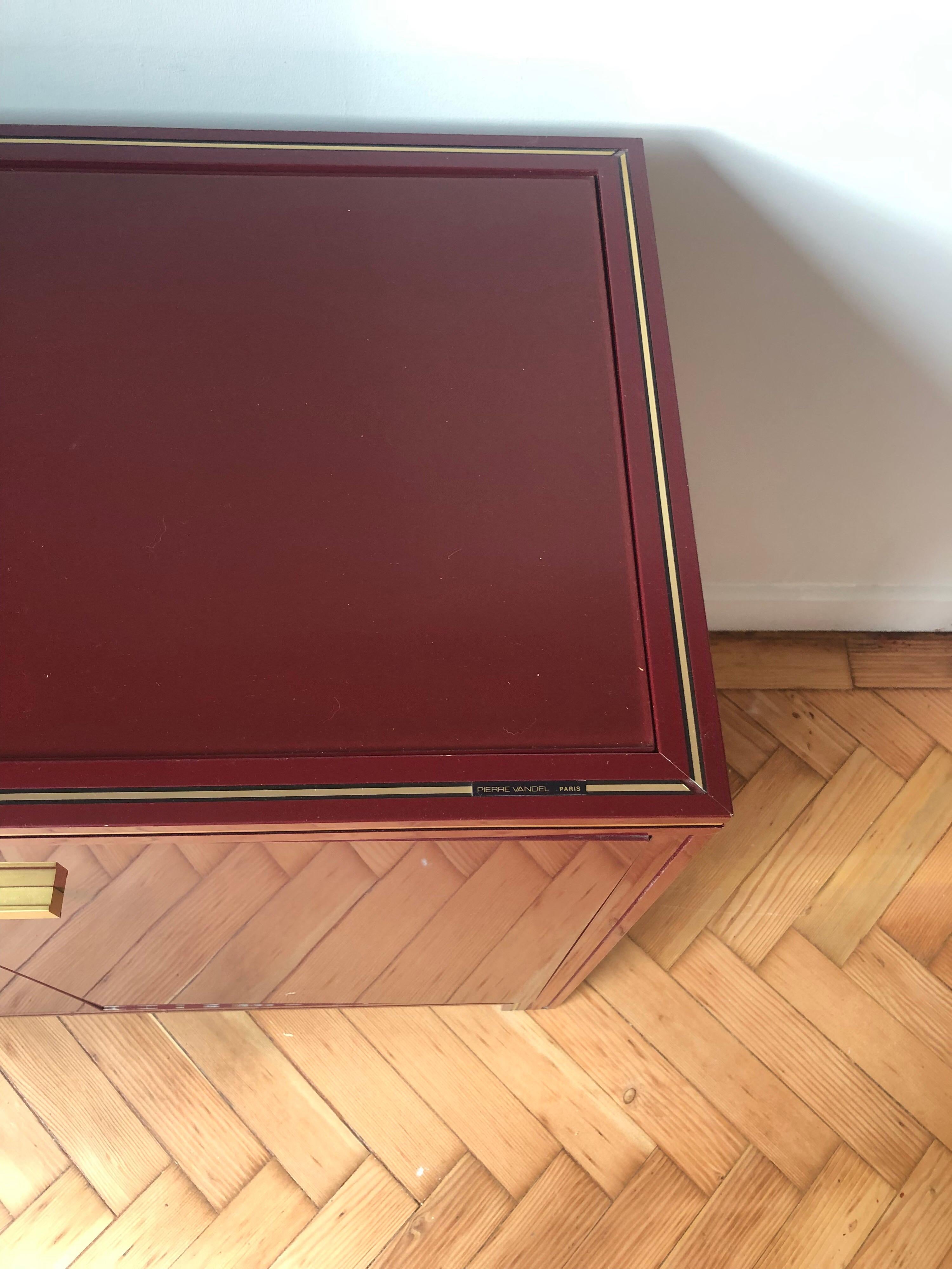 Vintage Pierre Vandel 1970s Burgundy Cabinet Storage Piece Sideboard In Good Condition For Sale In London, GB