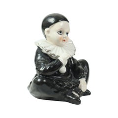 Vintage Pierrot Figurine Porcelain Seated Harlequin Jester 14cm