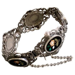 Vintage Pietra Dura Hand Chased .800 Silver Bracelet