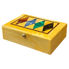 Vintage Pietra Dura Inlaid Hardstone Jewelry Box with Malachite, Jasper & Sodali