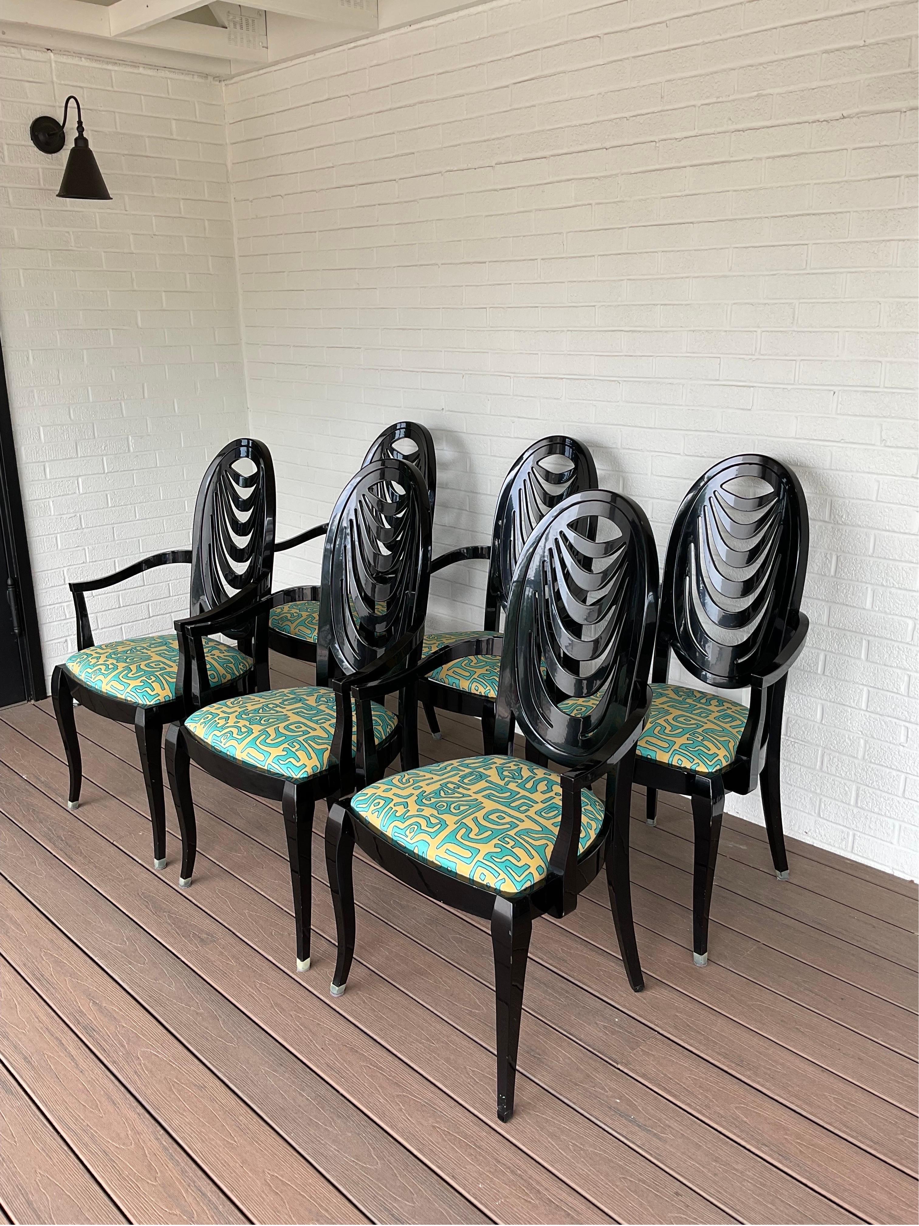 Vintage Pietro Constantini for Ello Black Lacquered Arm Chairs, Set of 6 For Sale 3