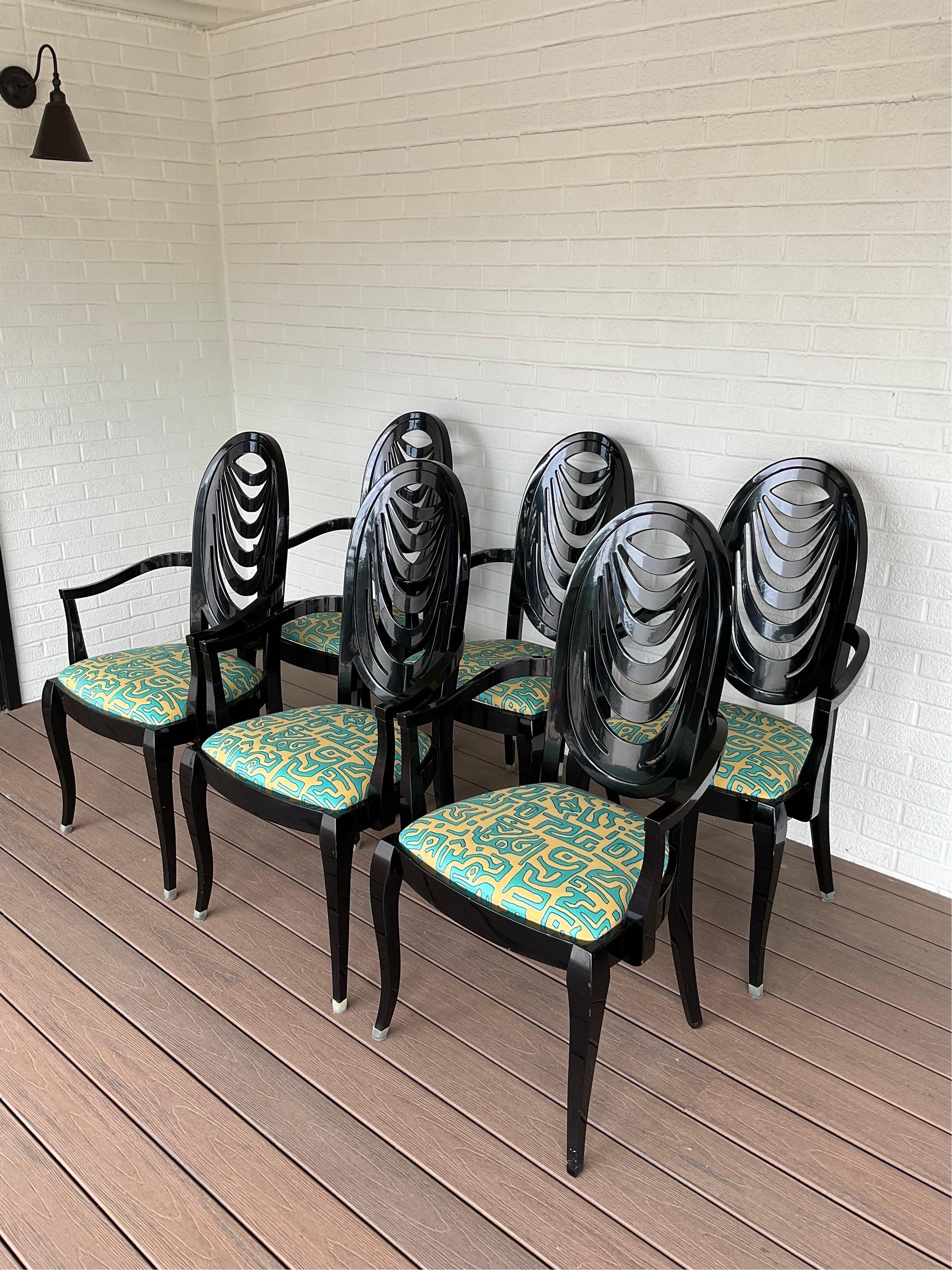 Vintage Pietro Constantini for Ello Black Lacquered Arm Chairs, Set of 6 For Sale 4