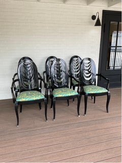 Vintage Pietro Constantini for Ello Black Lacquered Arm Chairs, Set of 6