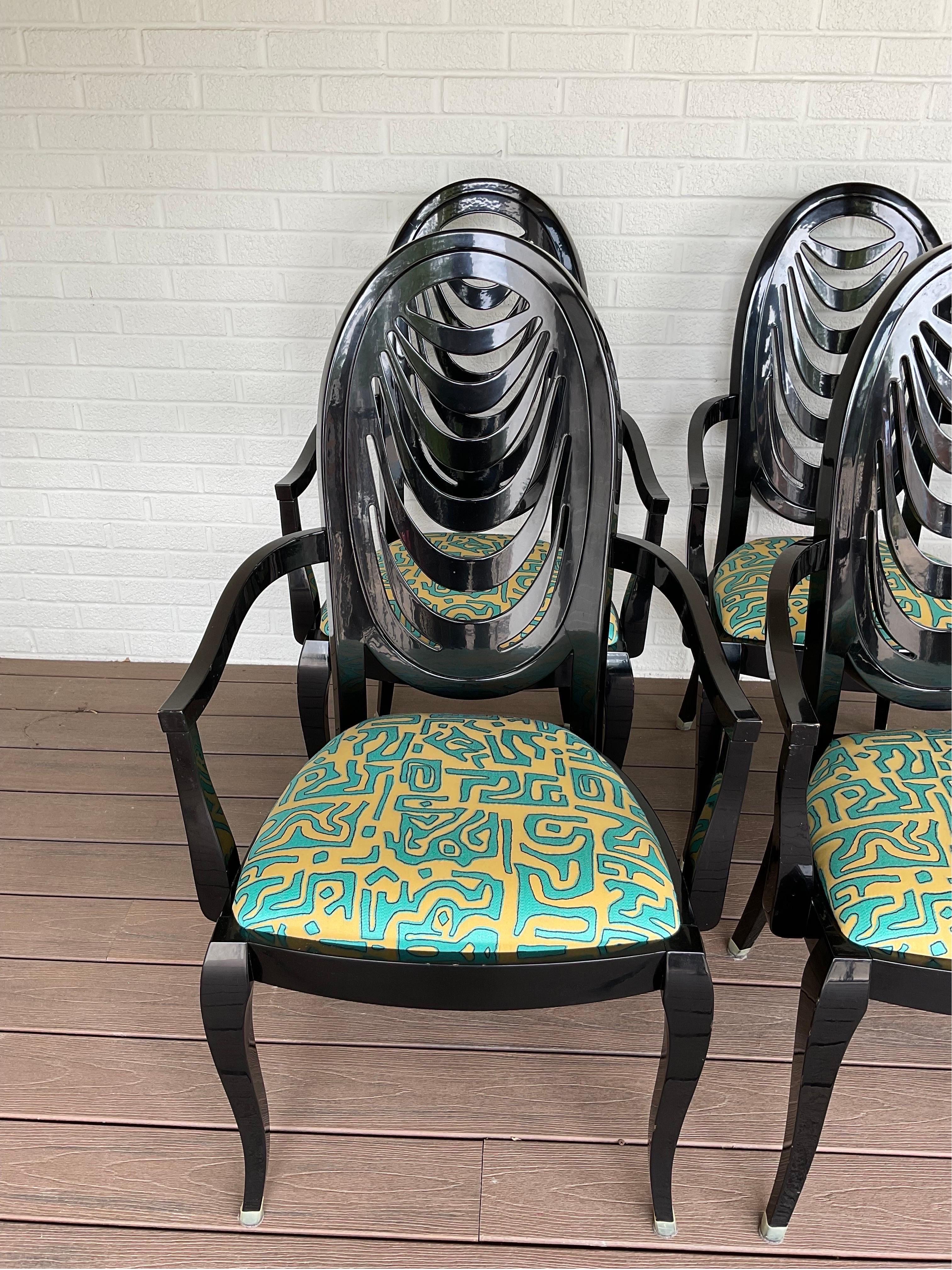 Vintage Pietro Constantini for Ello Black Lacquered Arm Chairs, Set of 6 In Good Condition For Sale In Hartville, OH