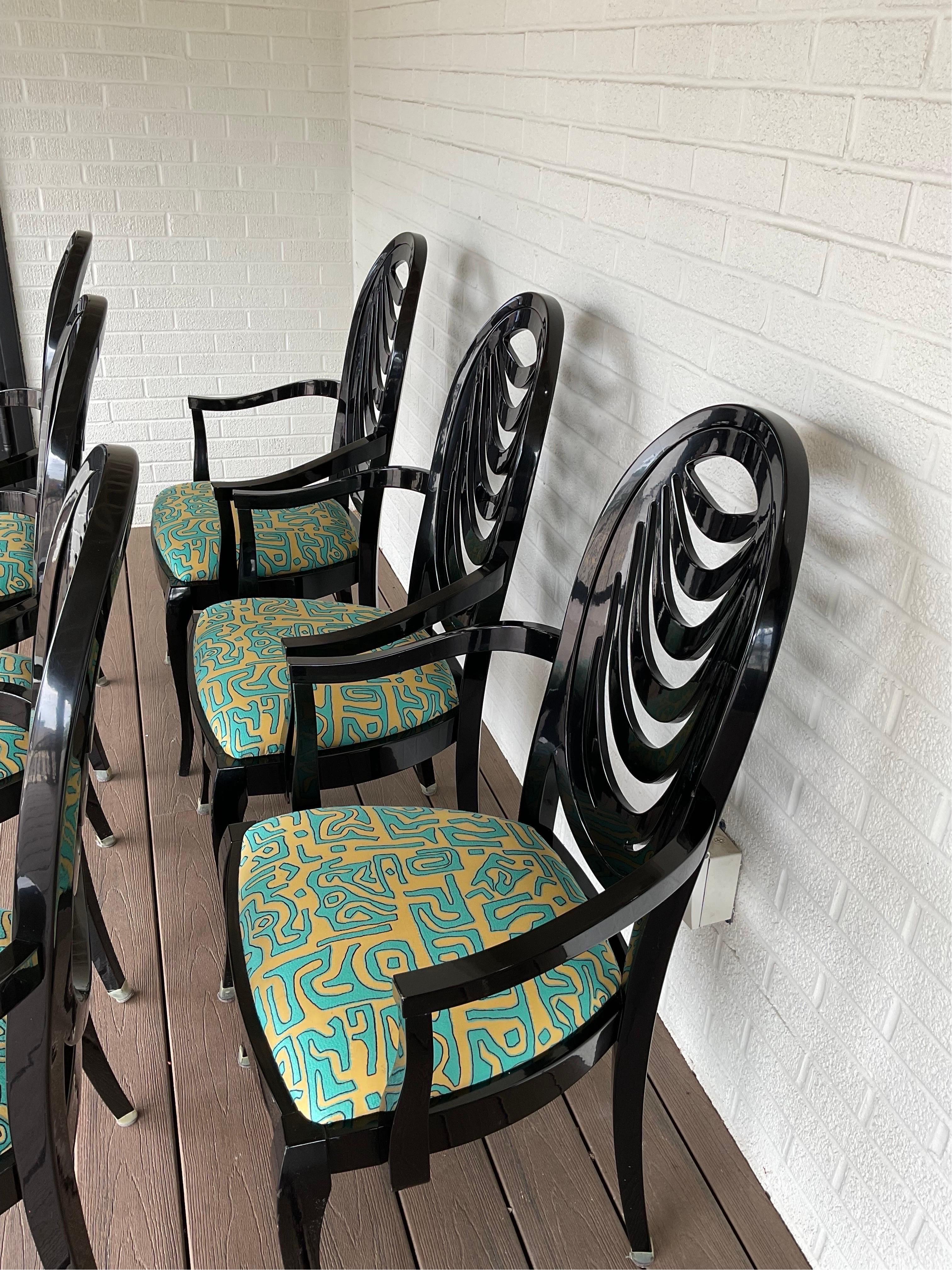 Vintage Pietro Constantini for Ello Black Lacquered Arm Chairs, Set of 6 For Sale 2