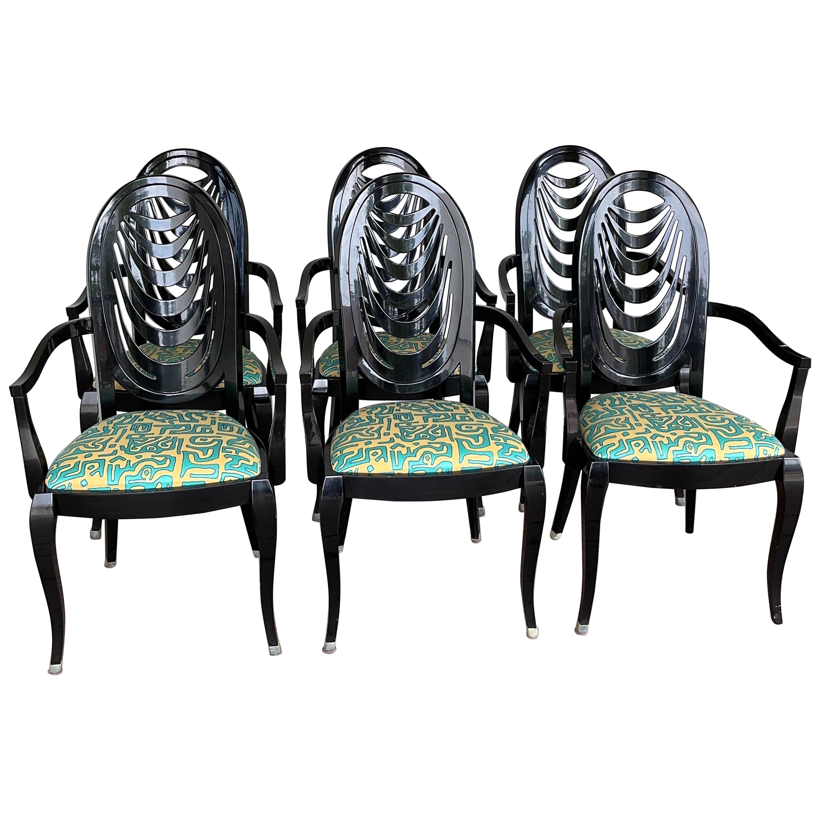 Poltrone laccate nere vintage Pietro Constantini per Ello - Set di 6 in vendita