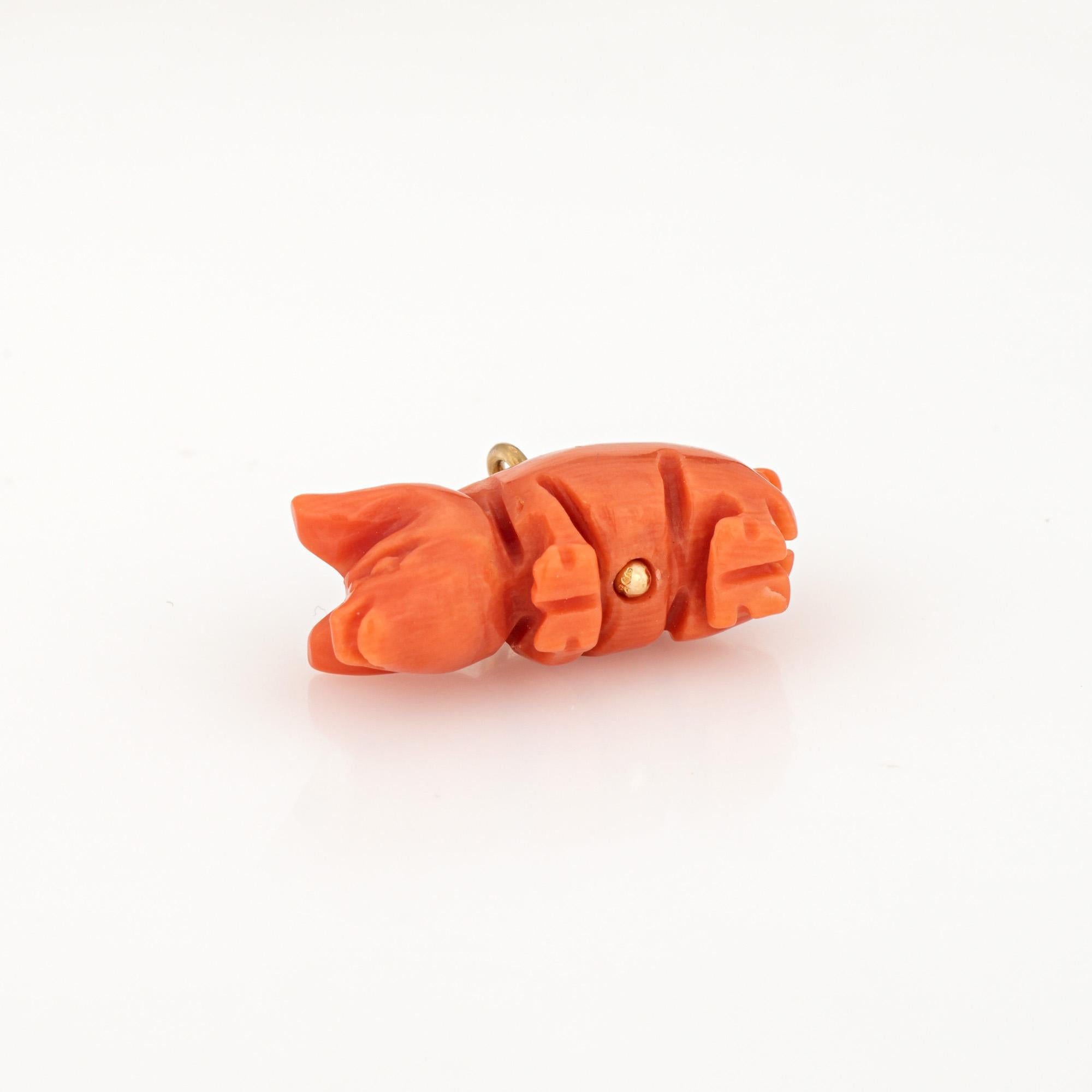 Colgante Vintage Cerdo Coral Tallado Oro Amarillo 14k Estate Fine Jewelry Cabujón