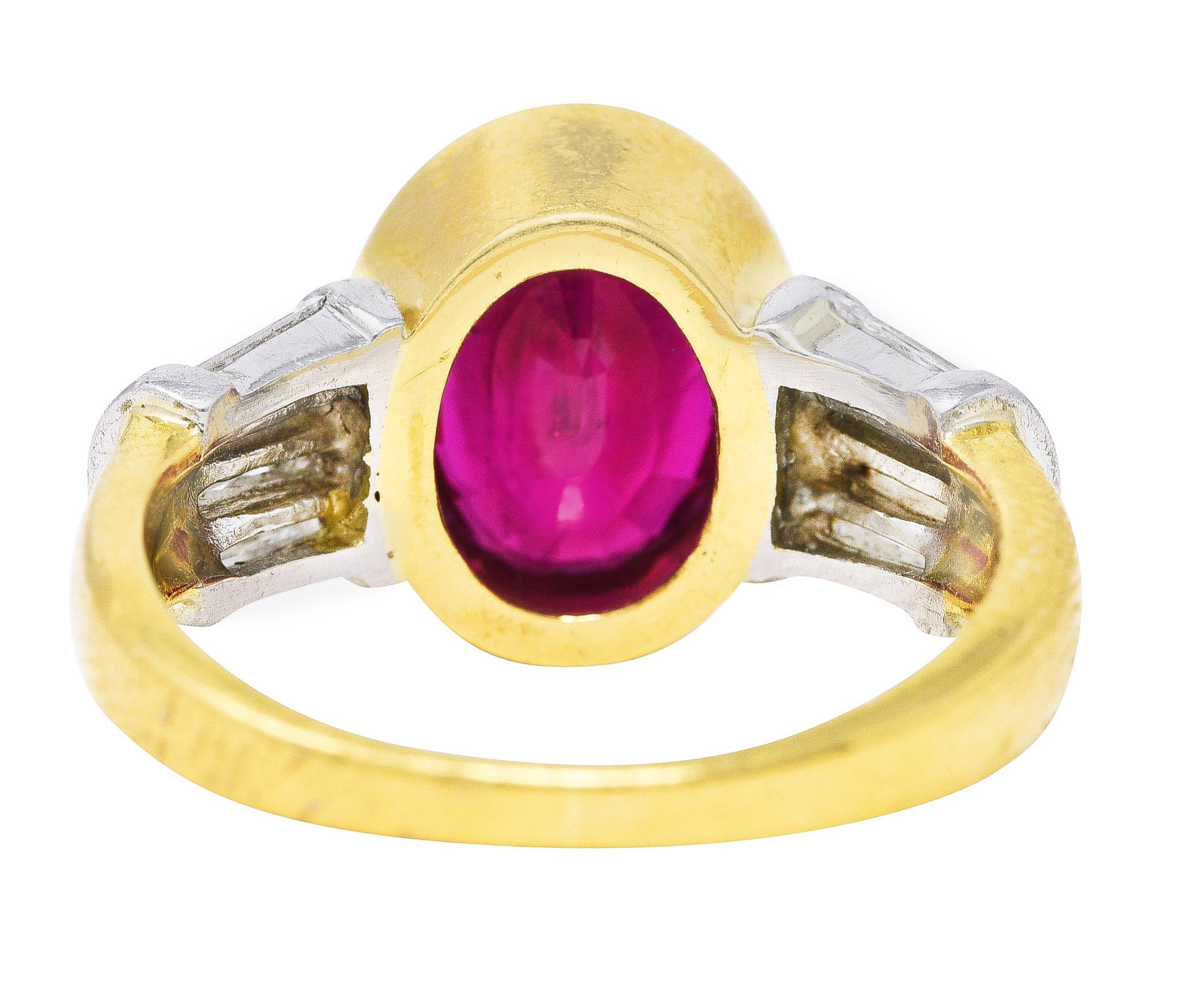 Vintage Ring aus Platin und 18 Karat Gold mit Taubenblut Burma Rubin Diamant Platin GIA (Ovalschliff)