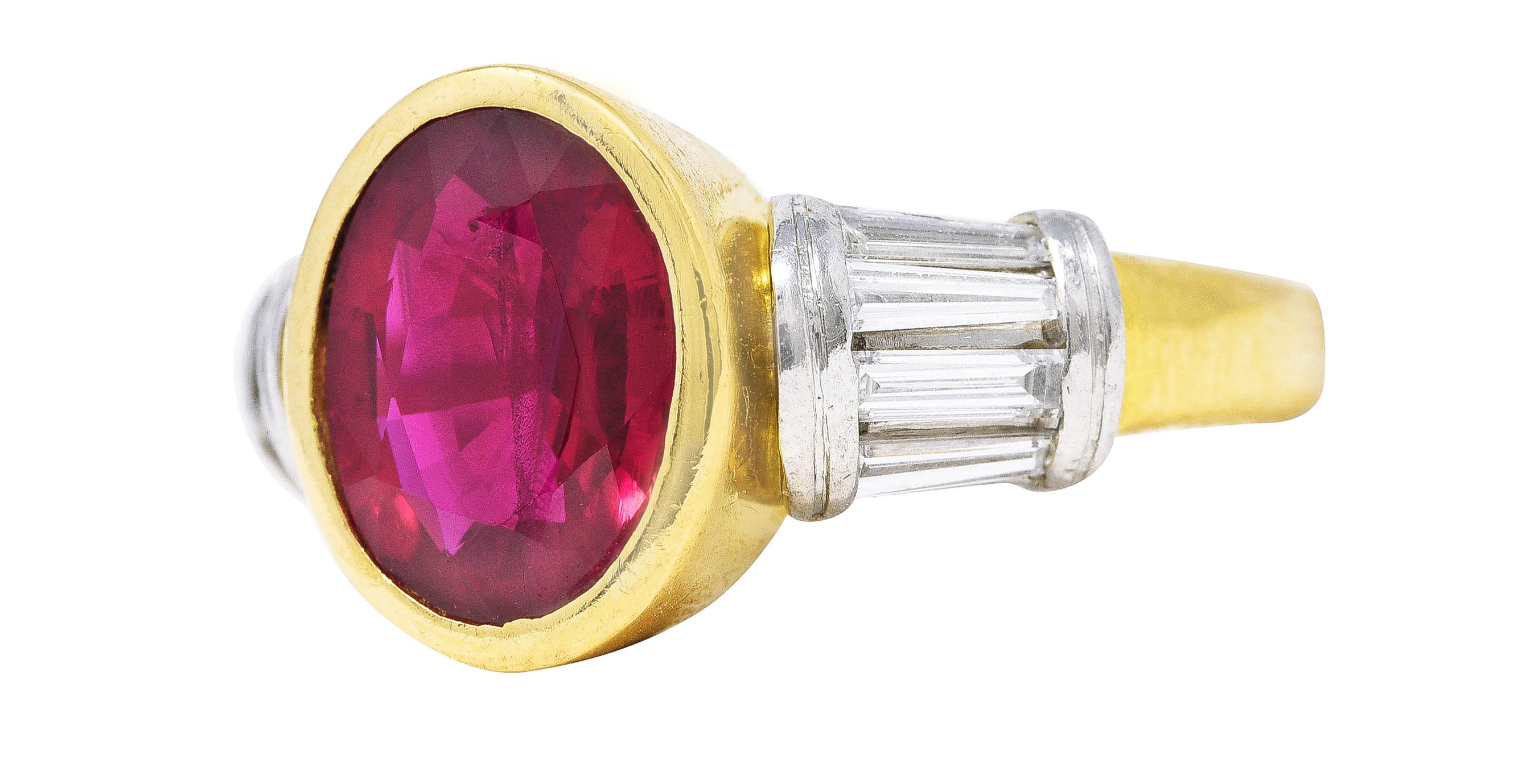 Vintage Ring aus Platin und 18 Karat Gold mit Taubenblut Burma Rubin Diamant Platin GIA für Damen oder Herren