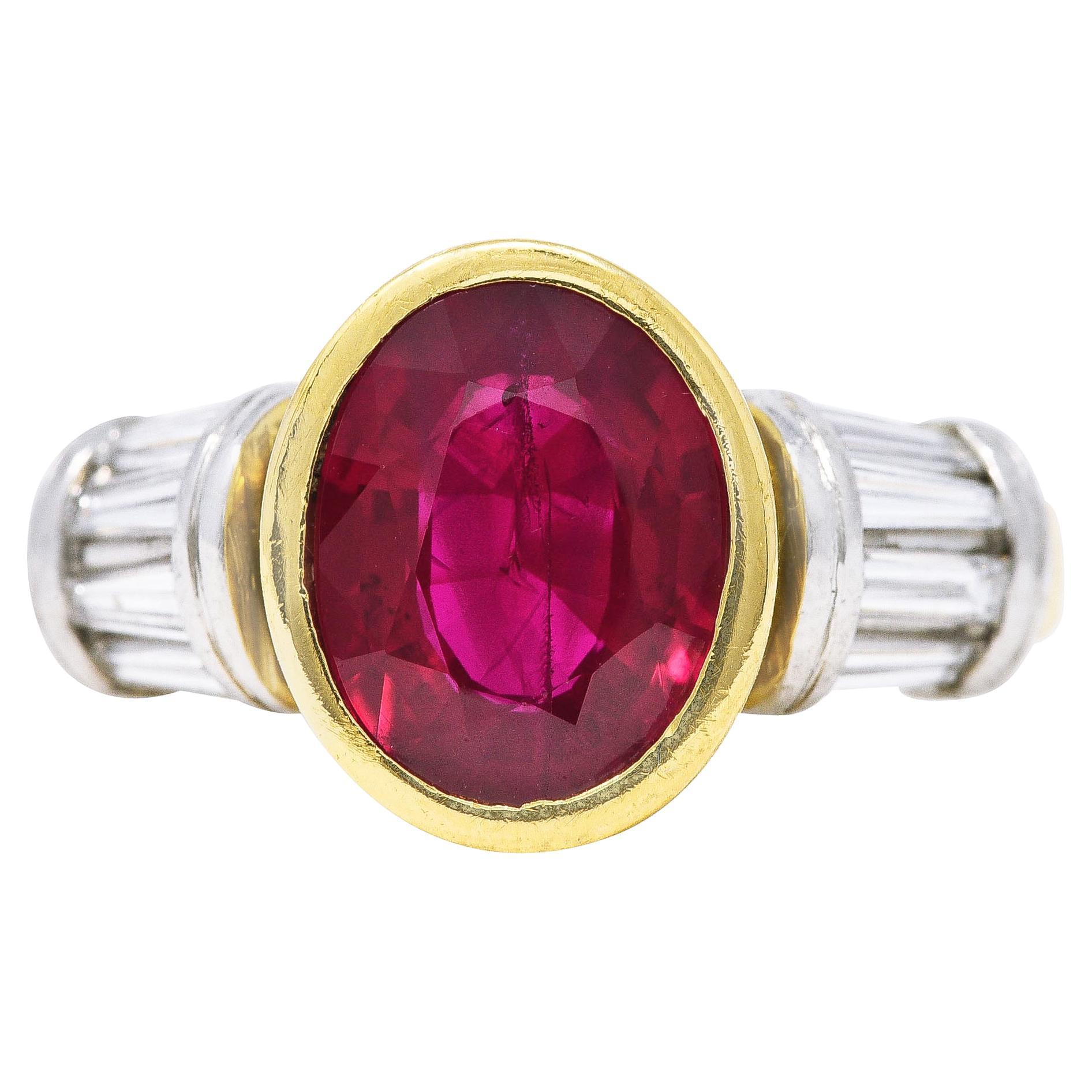 Vintage Ring aus Platin und 18 Karat Gold mit Taubenblut Burma Rubin Diamant Platin GIA