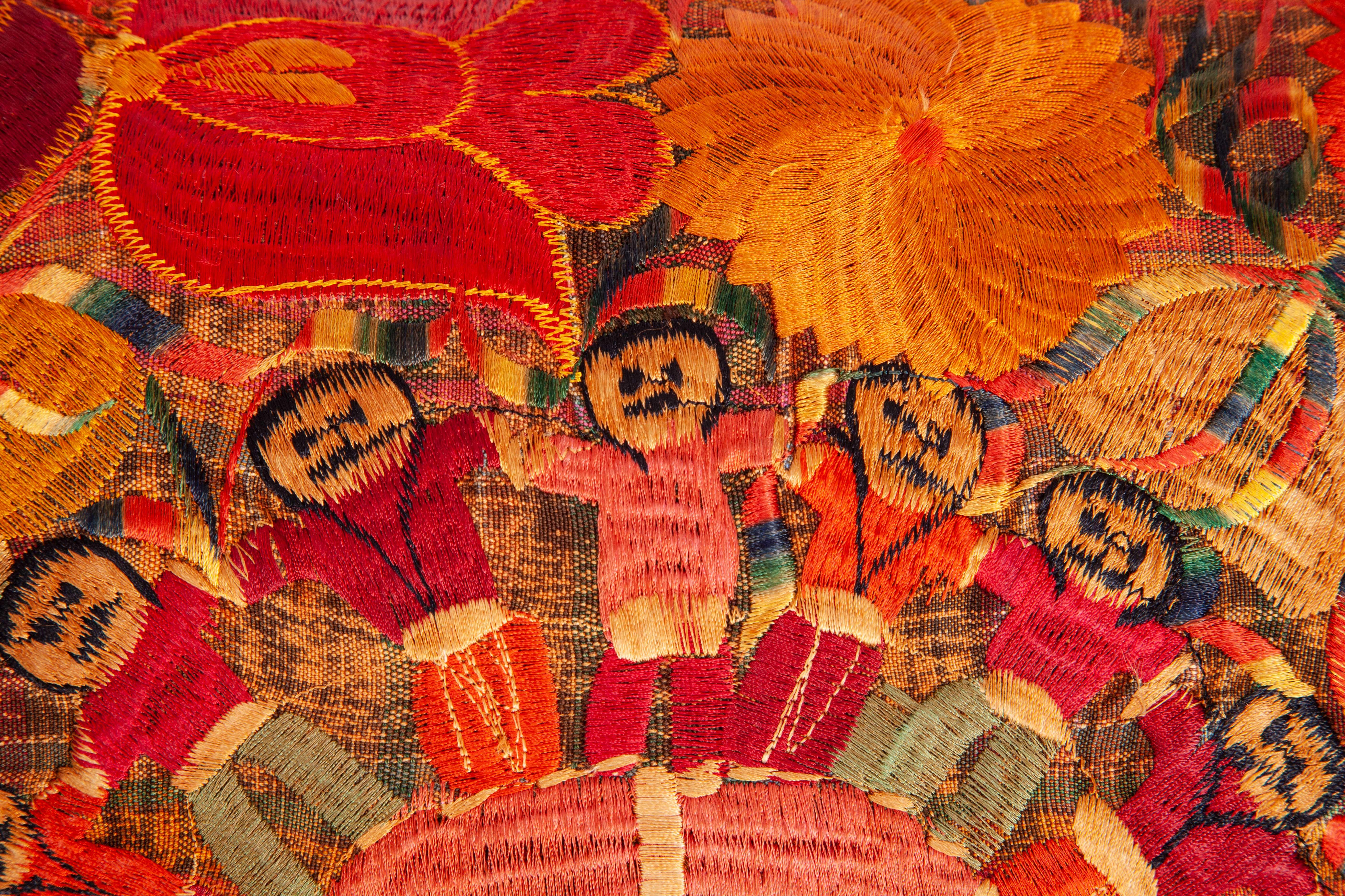 Suzani Vintage Pillow Case Fashioned from a Guatamalan Huipil Embroidery, 1960s