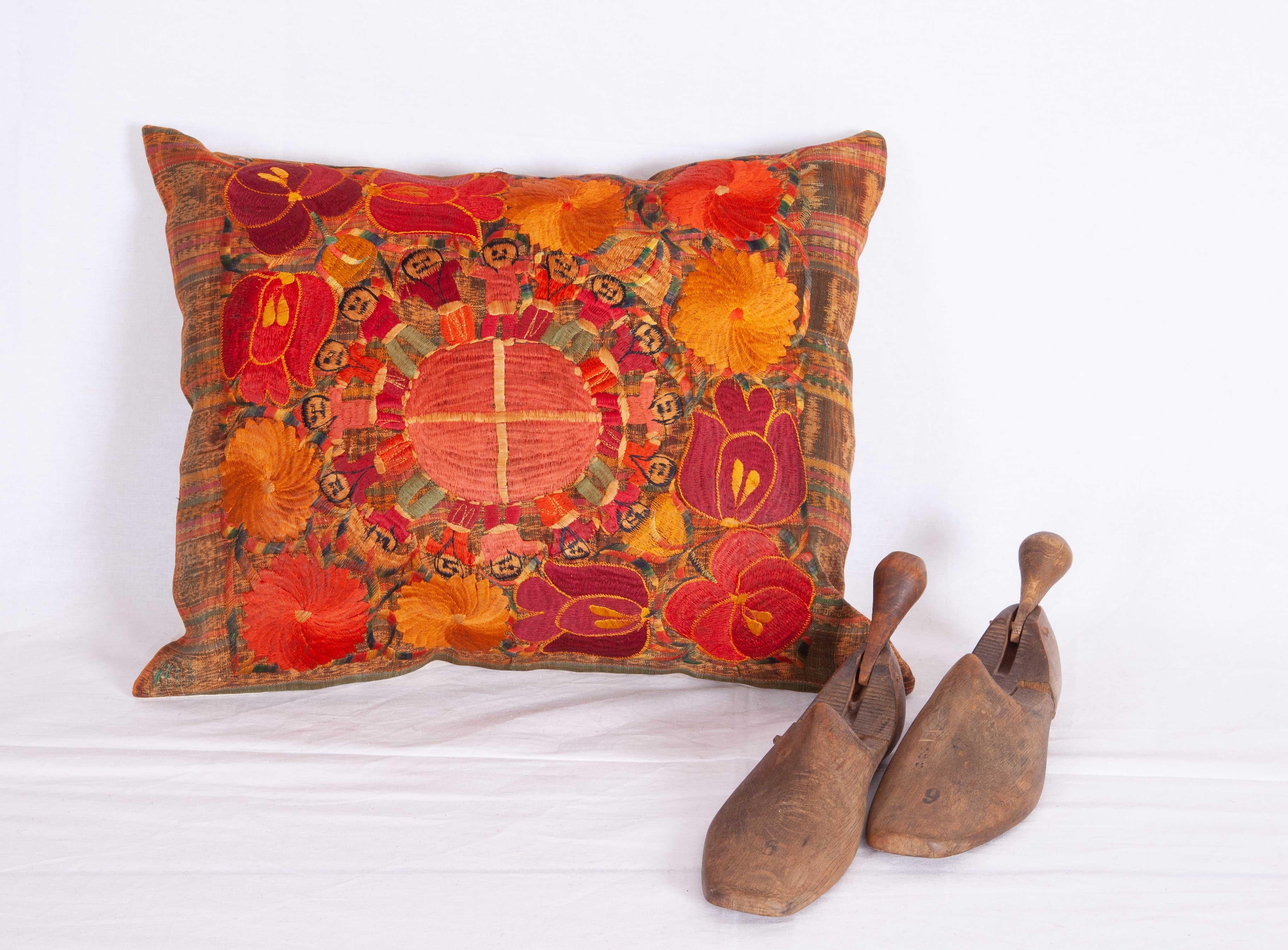 Embroidered Vintage Pillow Case Fashioned from a Guatamalan Huipil Embroidery, 1960s