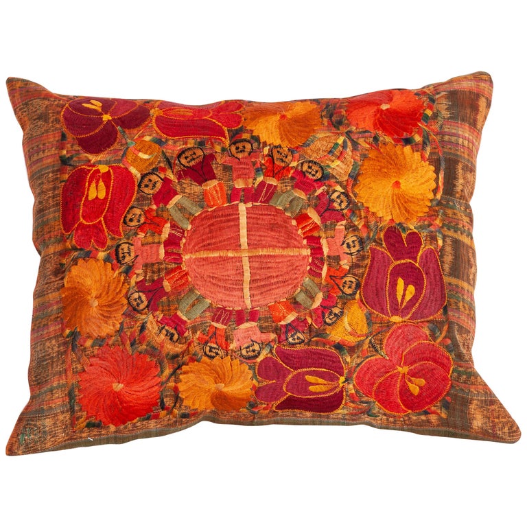 Vintage Pillow Case Fashioned from a Guatamalan Huipil Embroidery