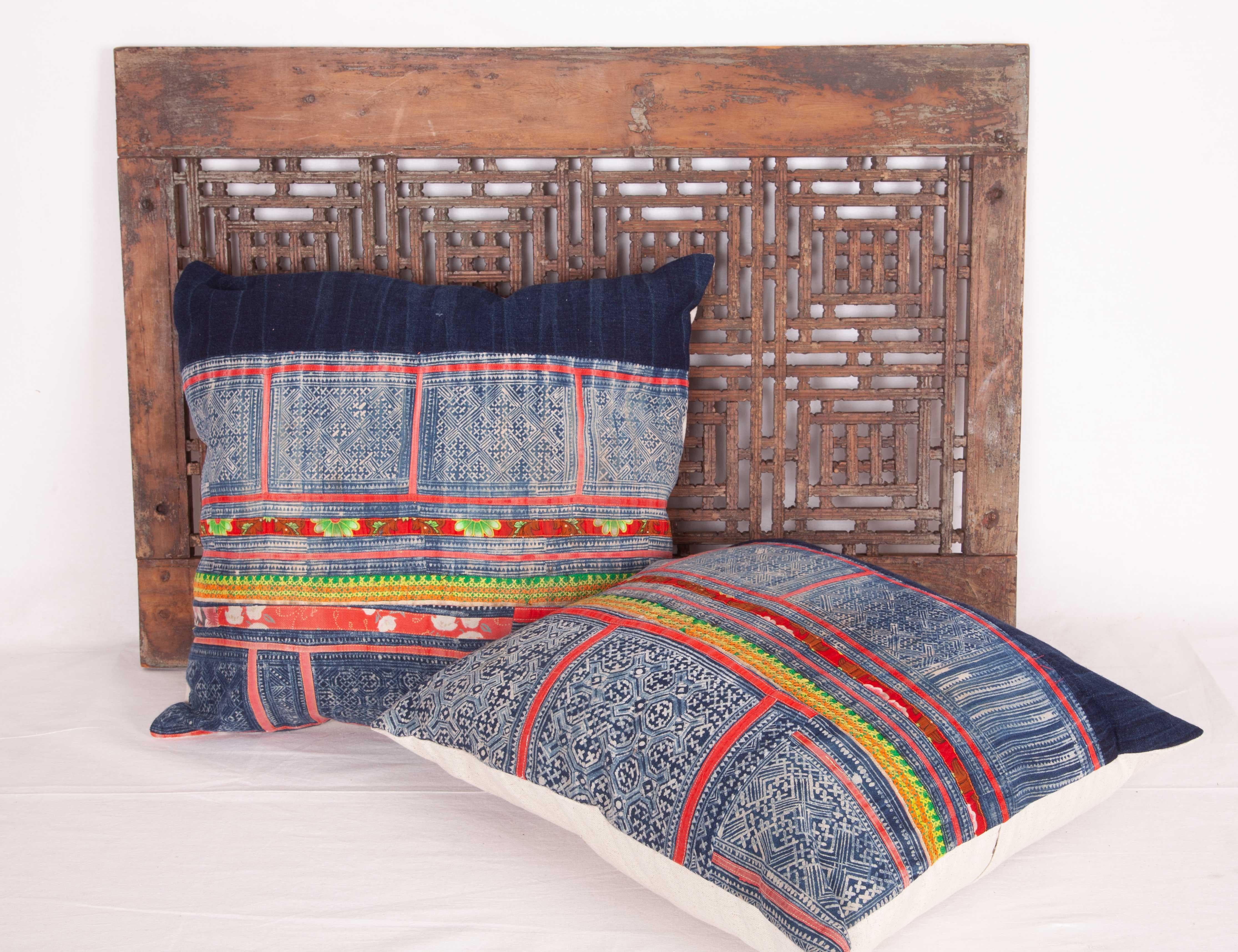20th Century Vintage Pillow Cases / Cushions Made from a Hmong Hill Tribe Batik Textile