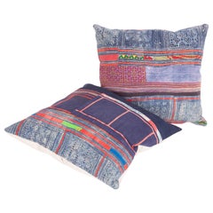 Vintage Pillow Cases / Cushions Made from a Hmong Hill Tribe Batik Textile