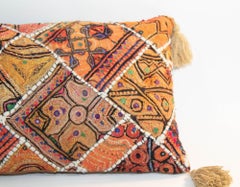 Vintage Pillow in Colorful Embroidered Fabric Patchwork Rajasthan India