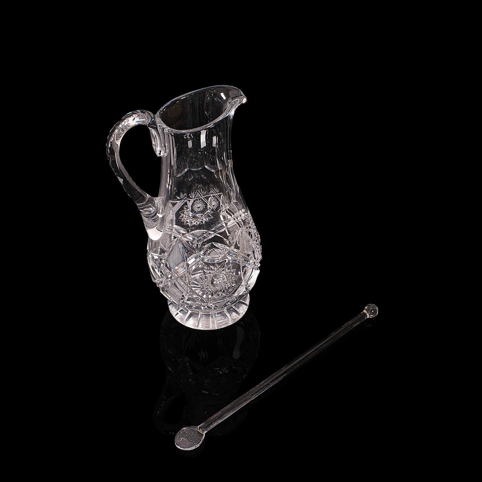 British Vintage Pimms Jug, English, Glass, Punch Serving Ewer, Mid 20th Century, C.1950