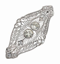 Vintage Pin 3.40 Carat Total Weight in Platinum, circa 1920s