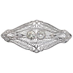 Antique Pin 3.40 Carat Total Weight in Platinum, circa 1920s