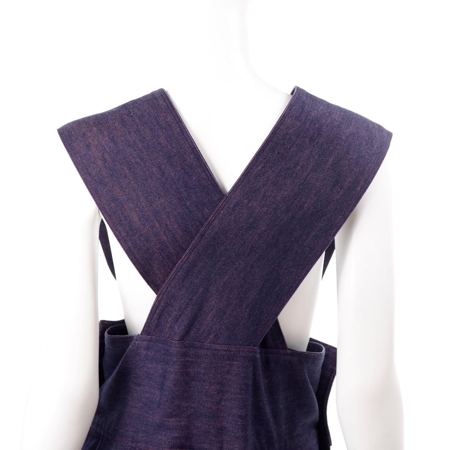 Vintage Pinafore Style Japanese Designer Jumper Dress in Purple Blue Denim 2