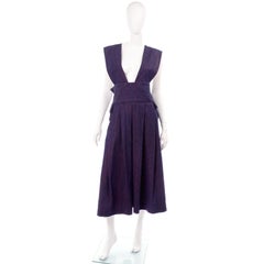 Vintage Pinafore Style Japanese Designer Jumper Dress in Purple Blue Denim