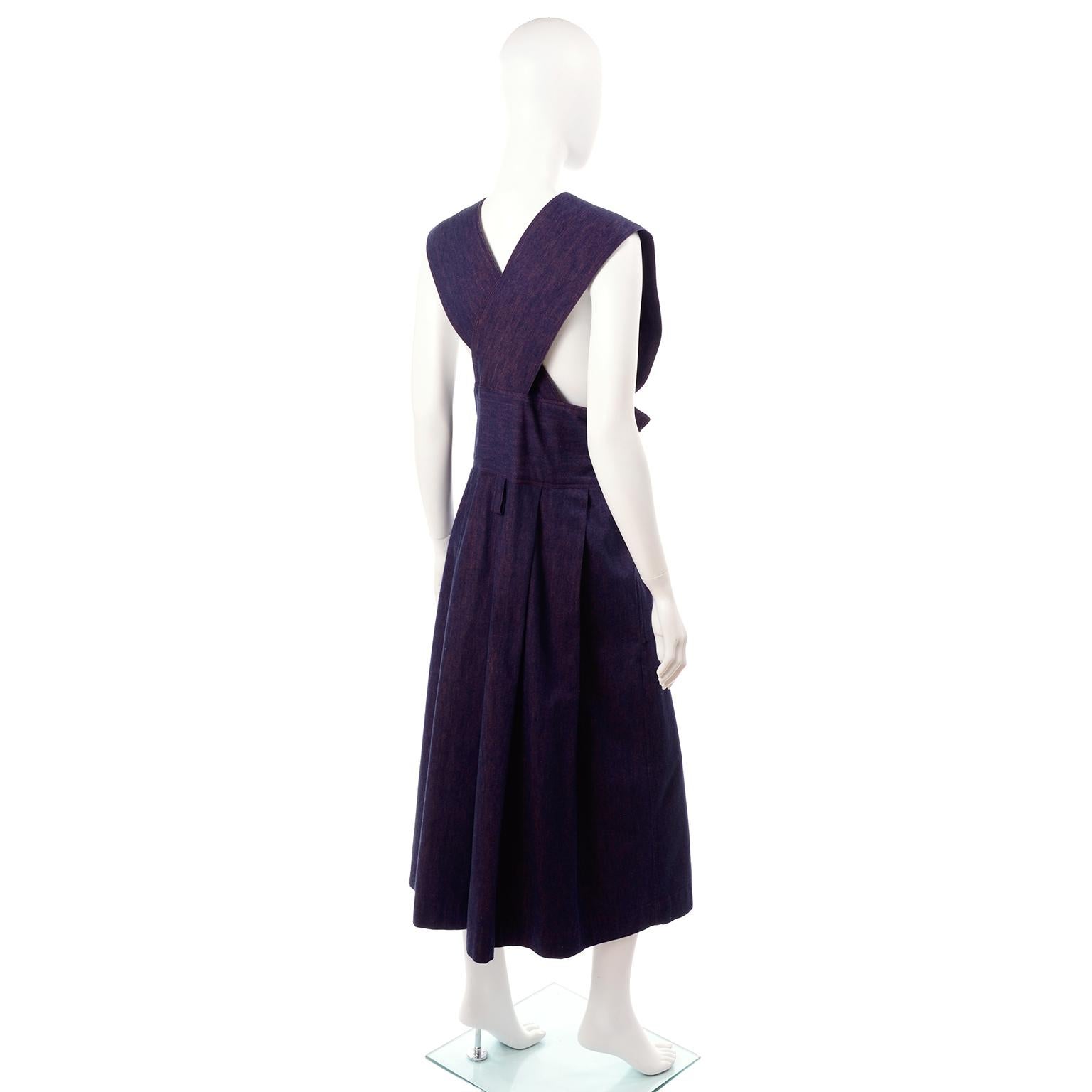 Black Vintage Pinafore Style Japanese Designer Jumper Dress in Purple Blue Denim