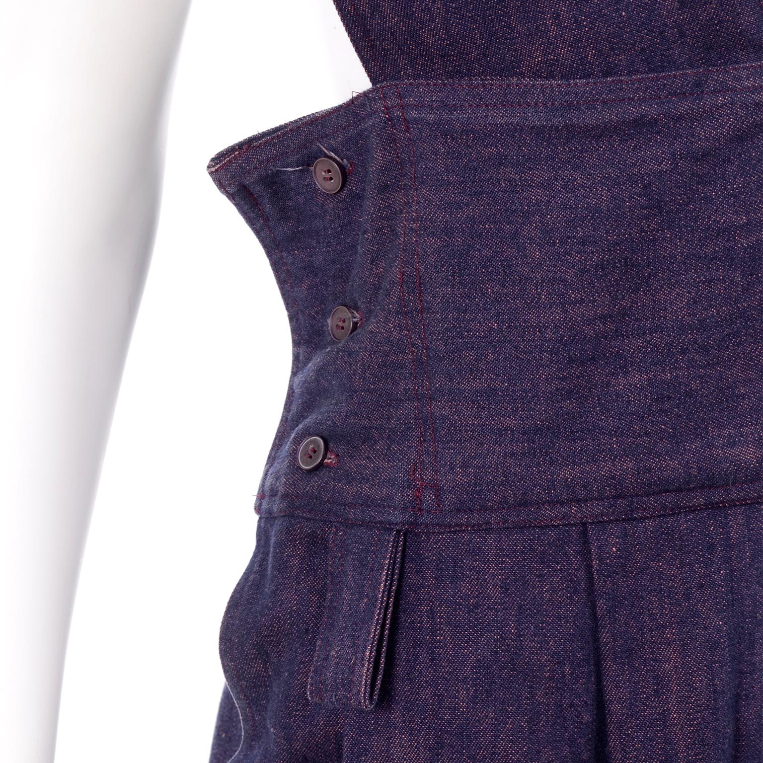 Vintage Pinafore Style Japanese Designer Jumper Dress in Purple Blue Denim 1