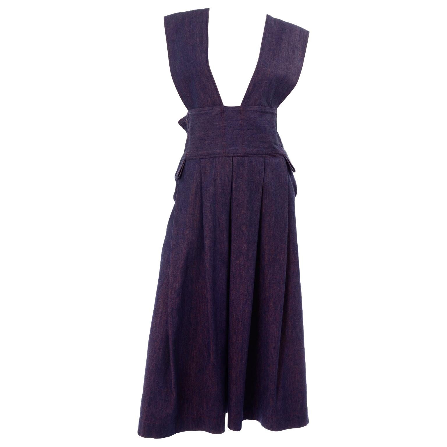 Vintage Pinafore Style Japanese Designer Jumper Dress in Purple Blue Denim