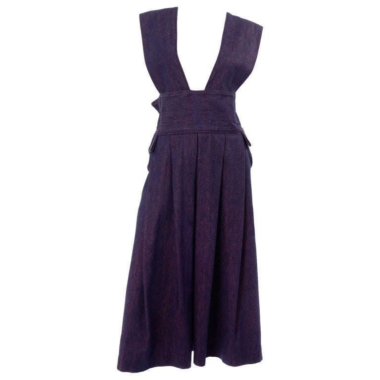 Vintage Pinafore Style Japanese Designer Jumper Dress in Purple Blue
