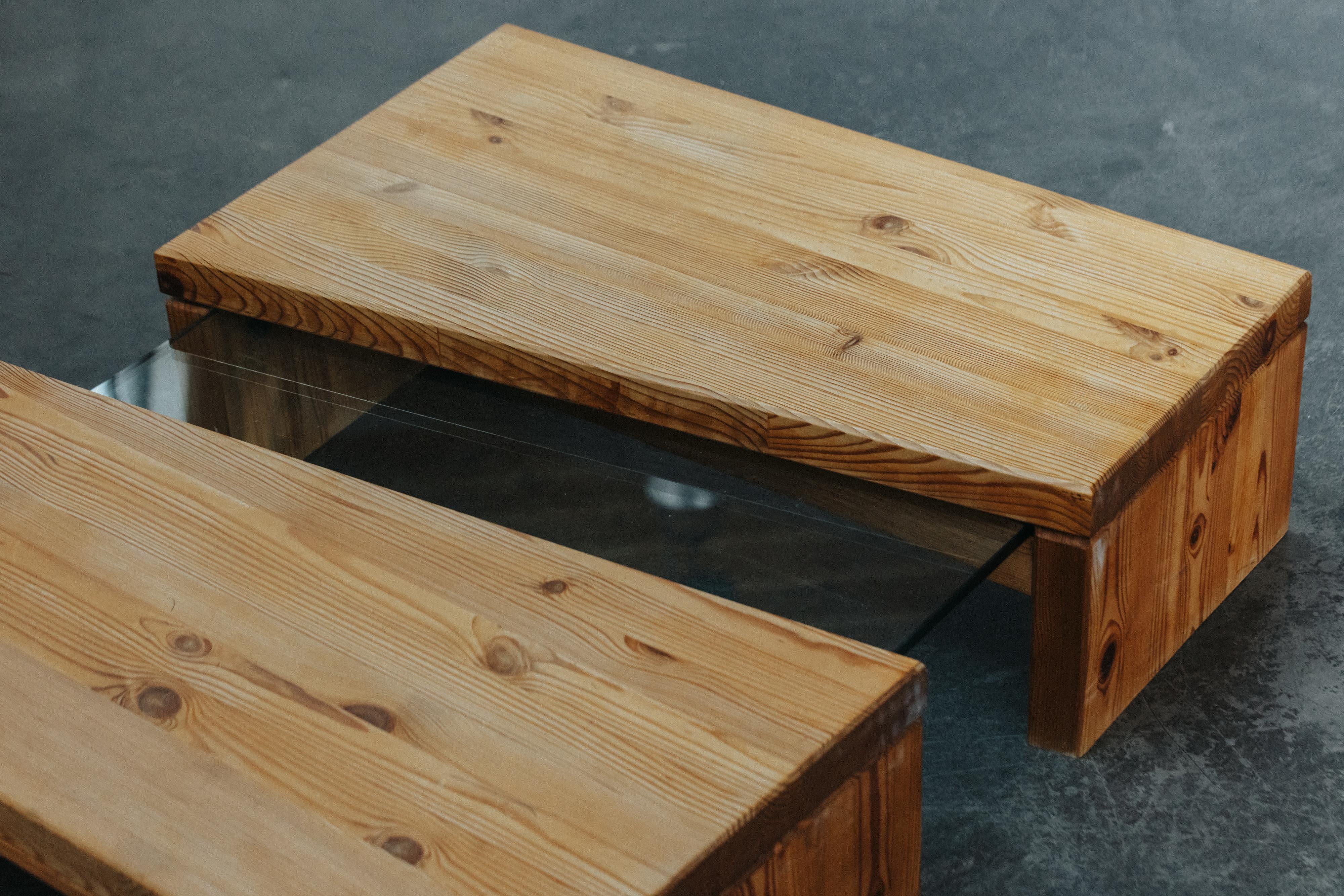 Vintage Pine And Glass Coffee Table From France, Circa 1960 en vente 7