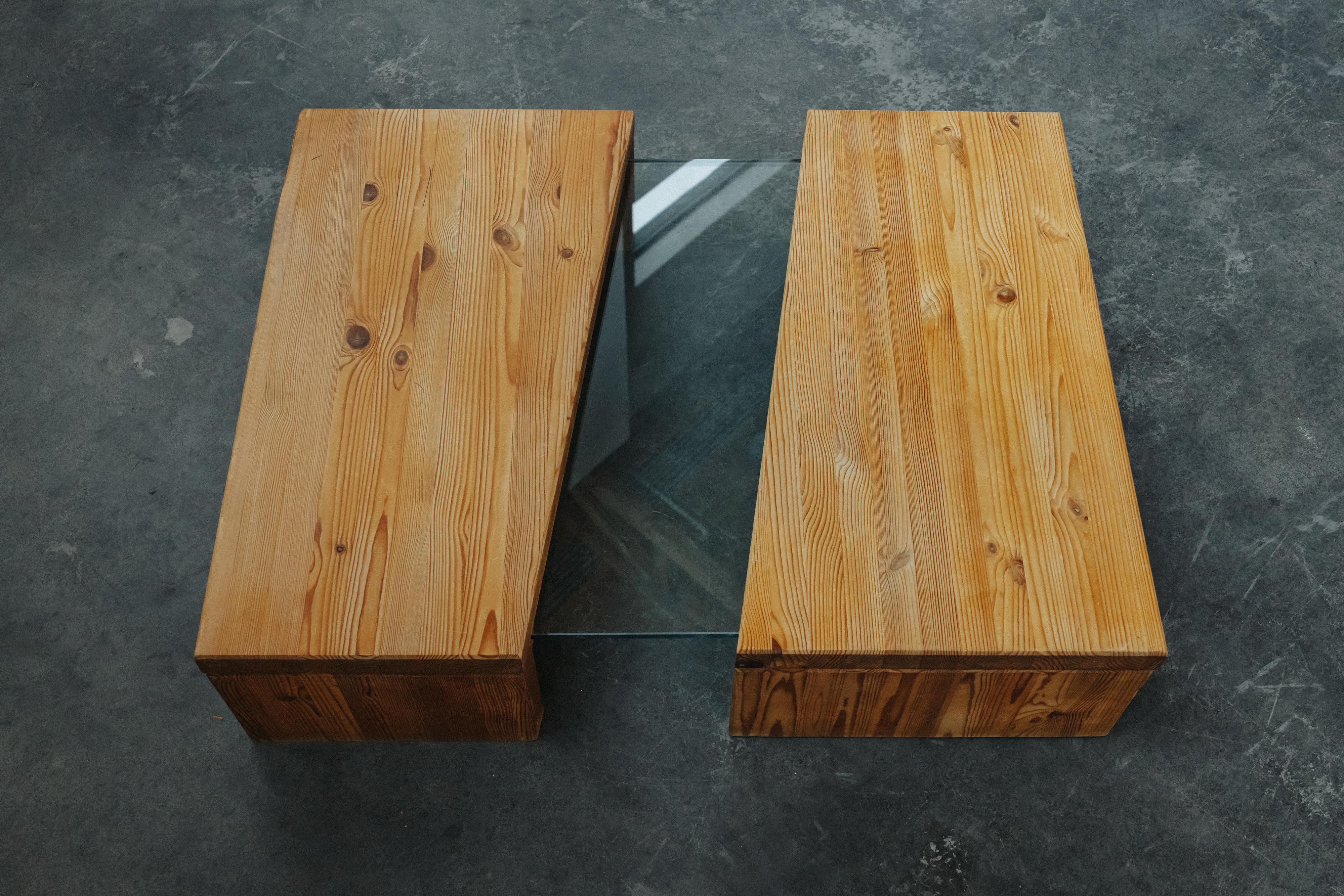 Vintage Pine And Glass Coffee Table From France, Circa 1960 en vente 8