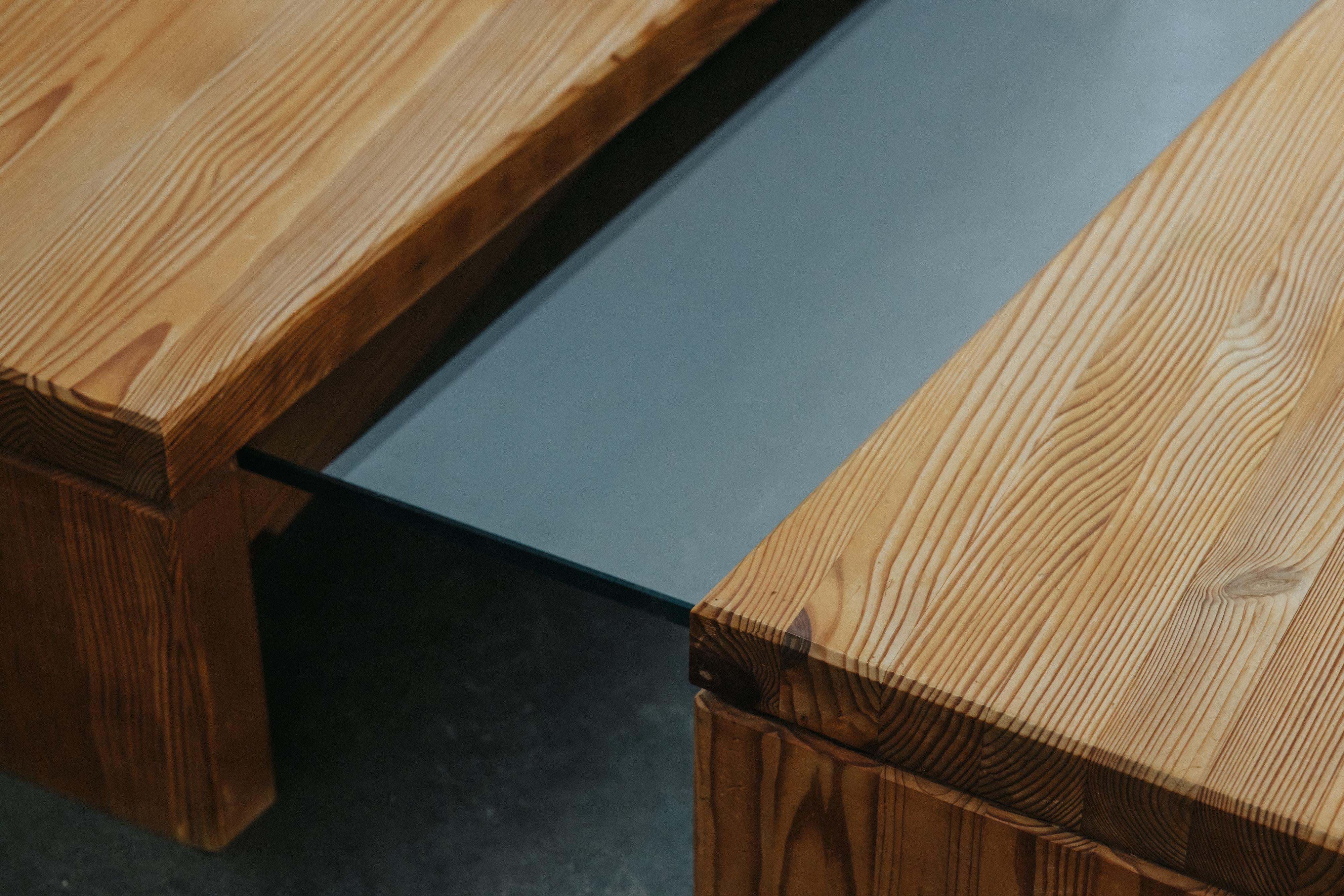 Vintage Pine And Glass Coffee Table From France, Circa 1960 en vente 9