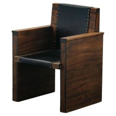 Vintage Pine And Leather Side Chair From The Netherlands, Circa 1950