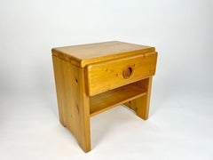 Vintage pine bedside table from Les Arcs, France. Charlotte Perriand
