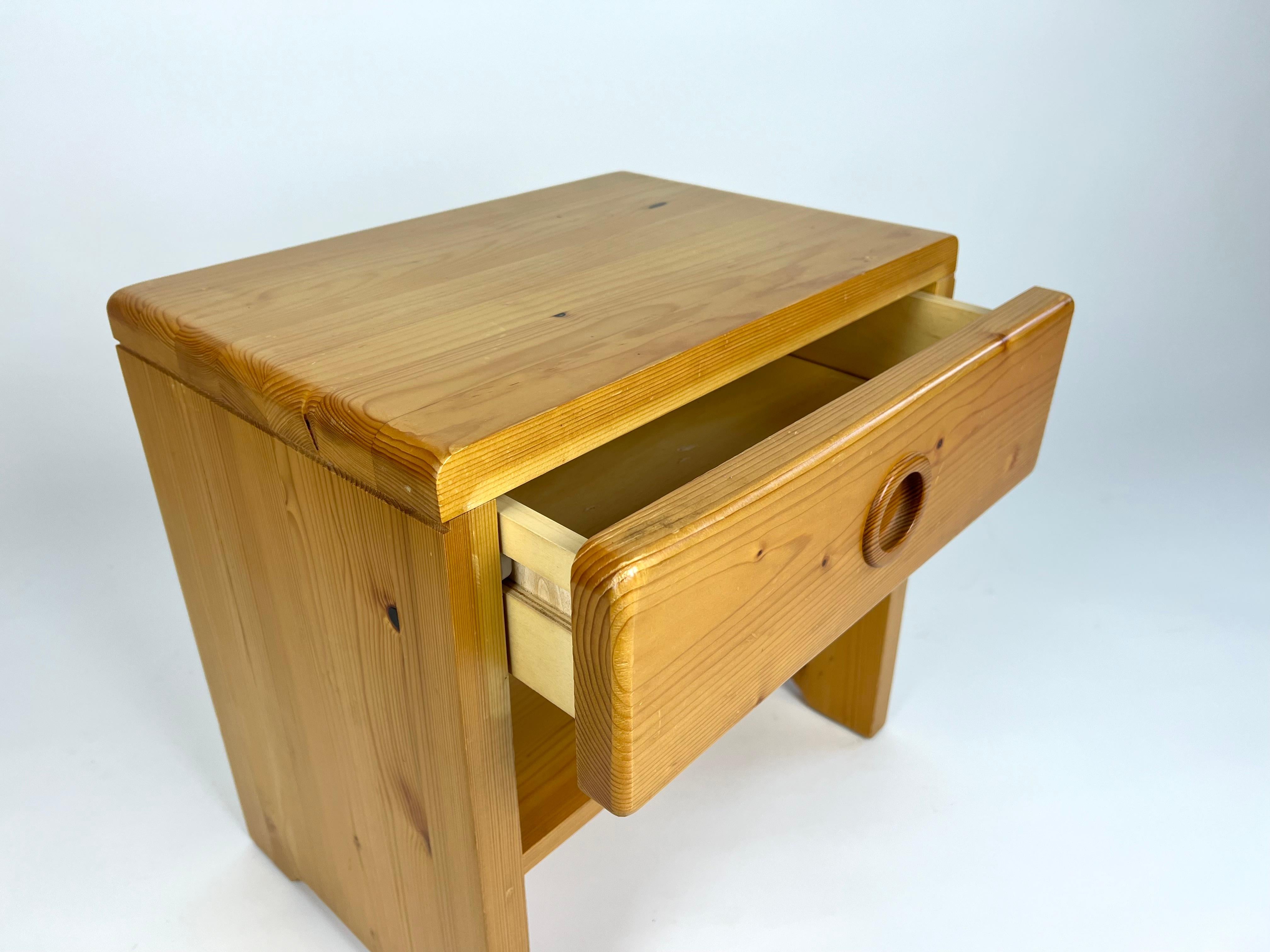 Vintage pine bedside table from Les Arcs, France. Charlotte Perriand 1