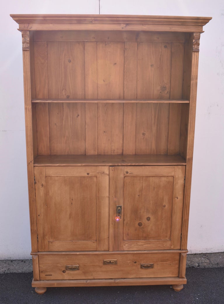 Vintage Pine Bookcase with Half Doors from Armoire For Sale at 1stDibs