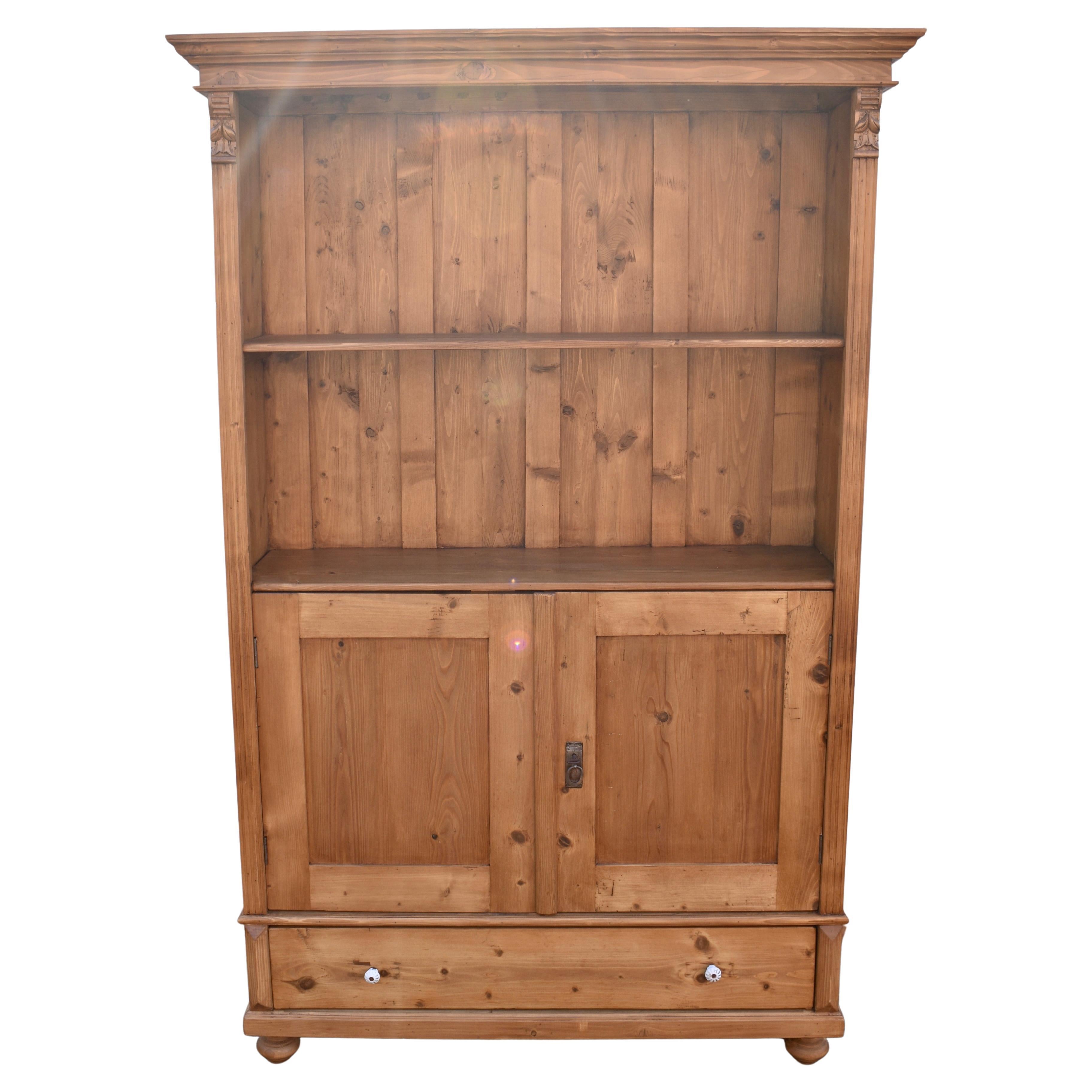 Vintage Pine Bookcase with Half Doors from Armoire
