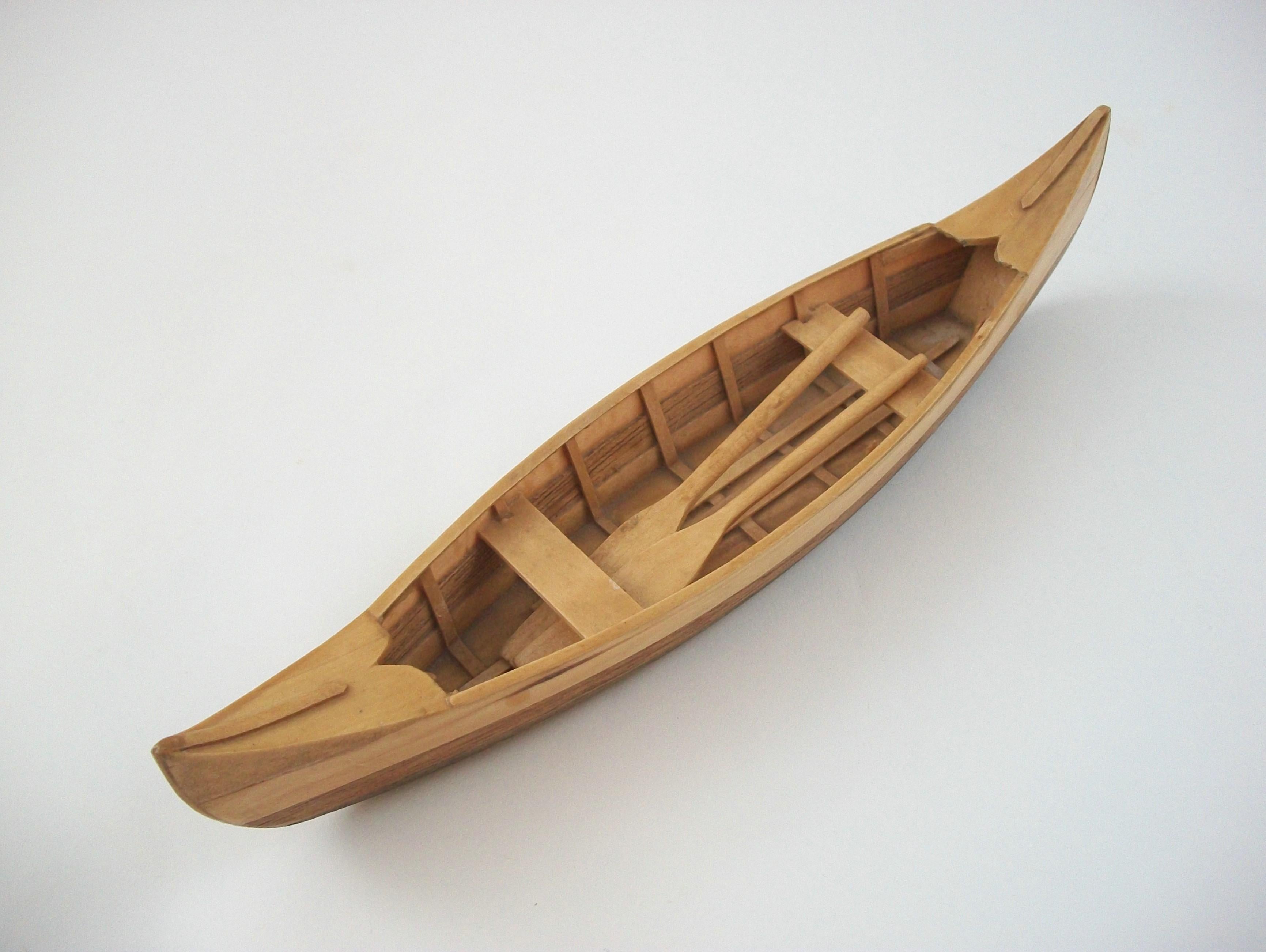 Folk Art Vintage Pine & Cedar Canoe Scale Model - Canada - Mid 20th Century For Sale