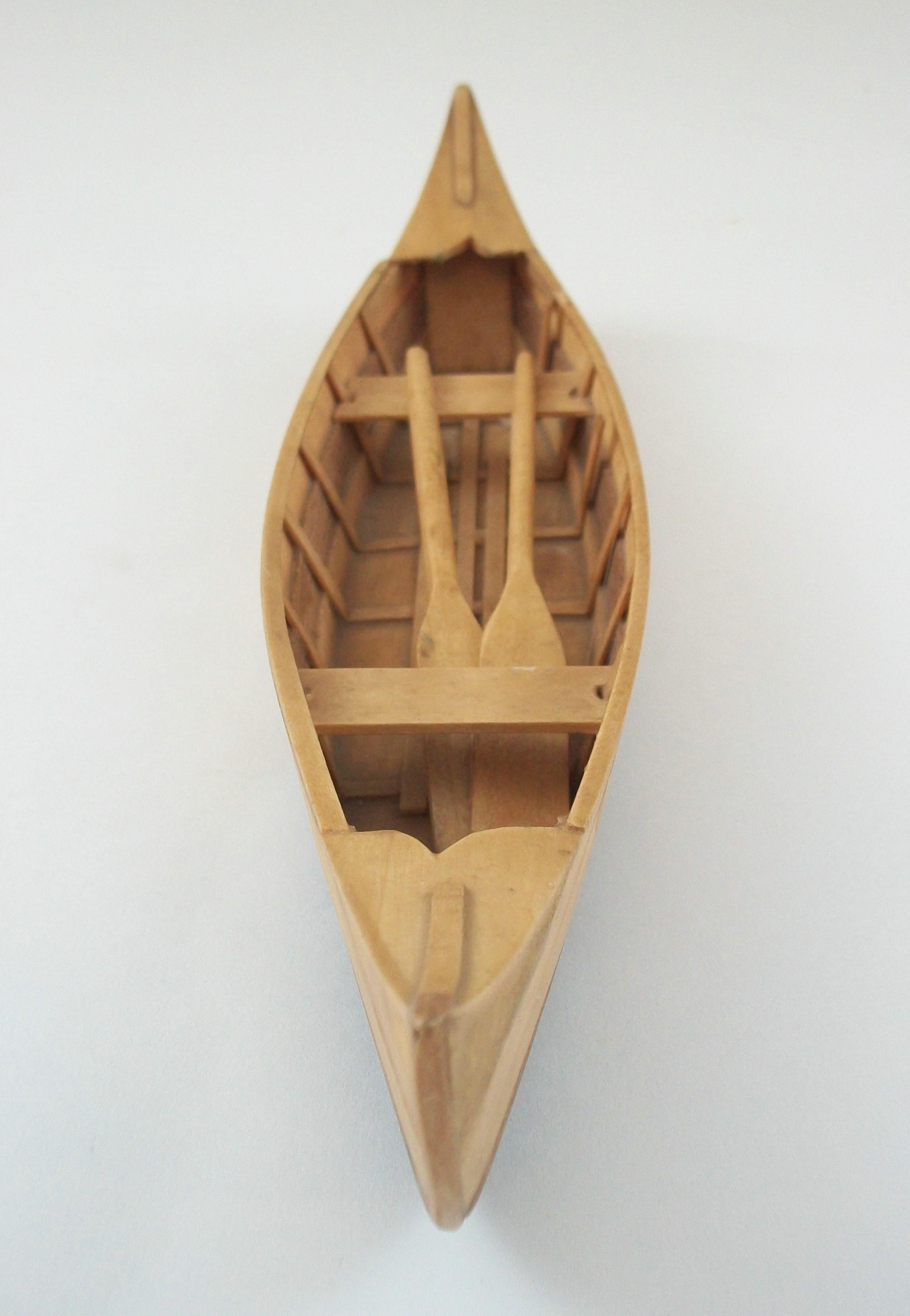 Hand-Carved Vintage Pine & Cedar Canoe Scale Model - Canada - Mid 20th Century For Sale