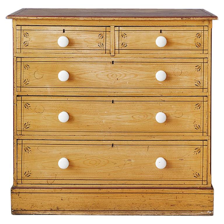 Vintage Pine Chest of Drawers with Porcelain Handles, England, 19th