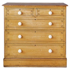 Antique Pine Chest of Drawers with Porcelain Handles, England, 19th Century