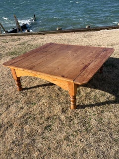 Vintage Pine Coffee Table with Folding Sides, Farmhouse Style