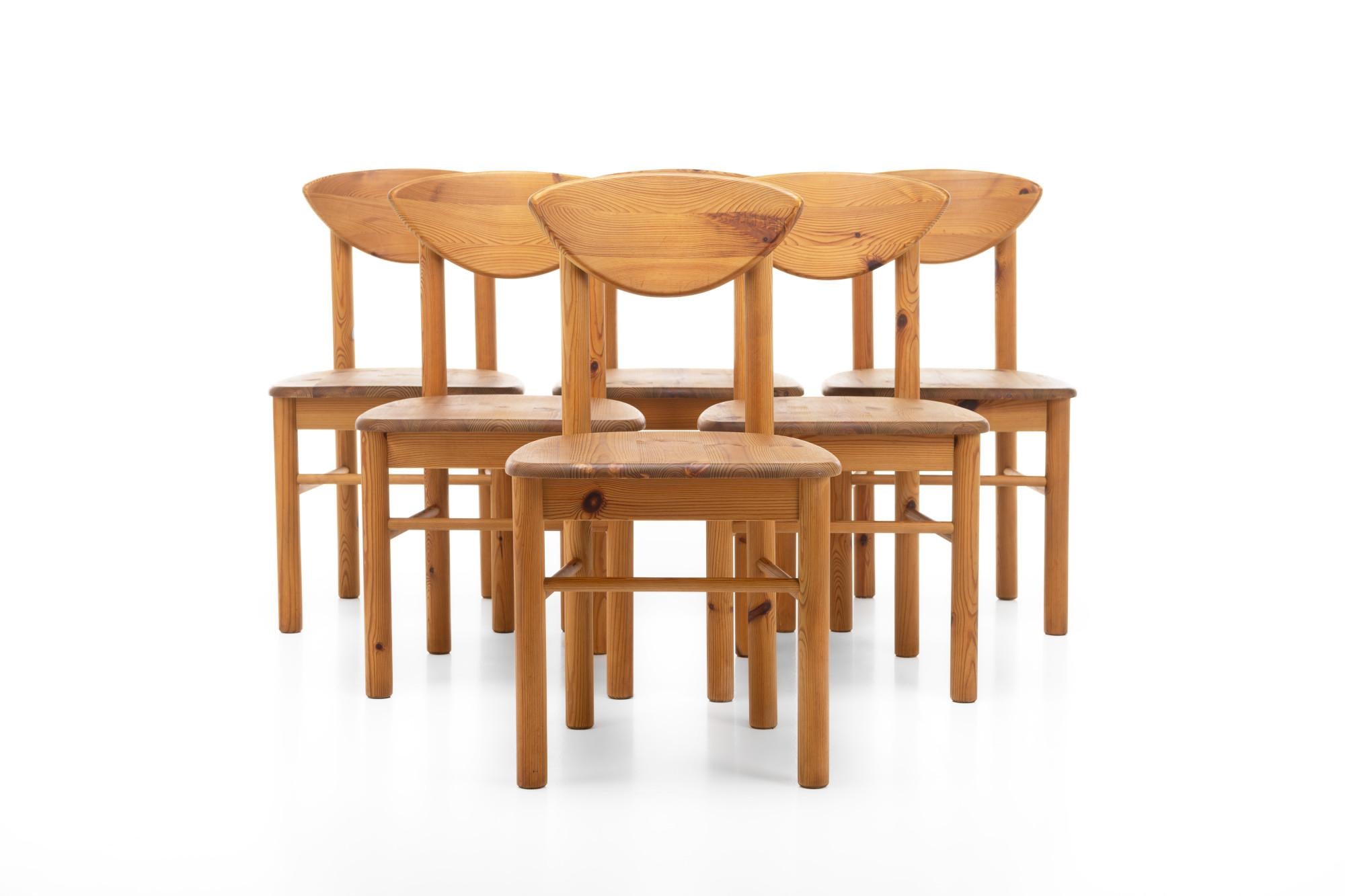 Brutalismo Sedie da pranzo in pino vintage, anni '70, set di 6 in vendita