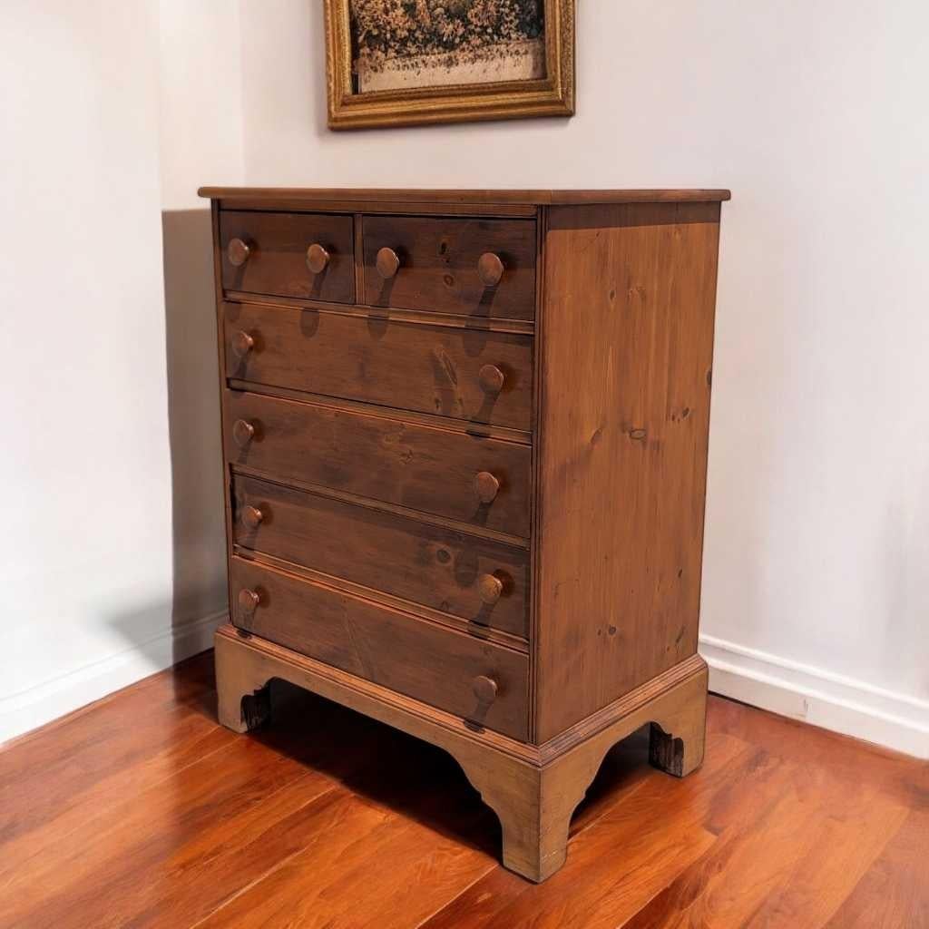 Art pot à épices Commode en pin vintage à 6 tiroirs avec base en support, vers les années 1970, États-Unis en vente